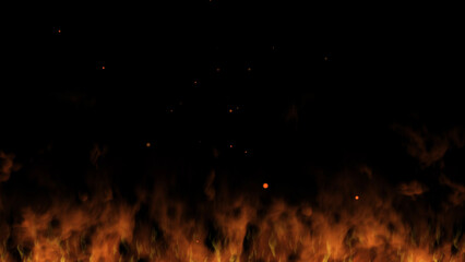 赤い炎が燃え火の粉が舞う背景