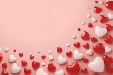 Floating heart pattern on soft pink background. Sweet romantic love wallpaper.