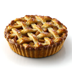Traditional homemade apple pie with lattice crust isolated on white background