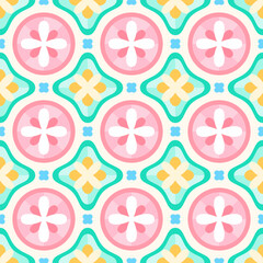 Pastel Retro Floral Tile Seamless Pattern
