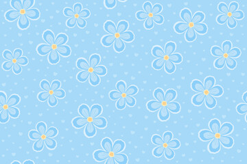 Baby Blue Doodle Flowers Seamless Pattern
