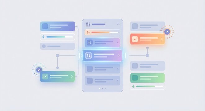 A smartphone with a colorful interface and various app screens