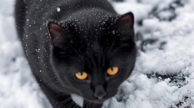 Schwarzer Kater im Schnee