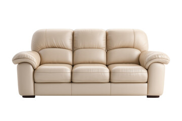 Obraz premium A stylish and comfortable beige leather sofa, perfect for modern living rooms and inviting spaces.