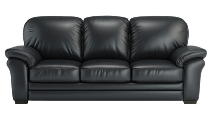 Fototapeta premium A sleek black leather sofa ideal for modern living spaces, offering comfort and sophistication for any home decor.