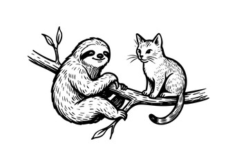 Obraz premium Sloth hand drawn simple sketch vector illustration