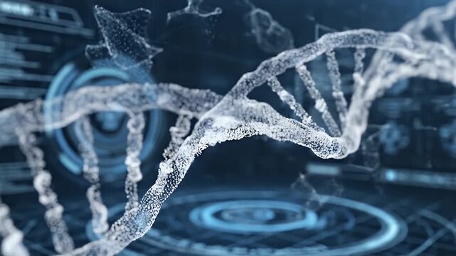 DNA Helix Structure in Futuristic Digital Environment.