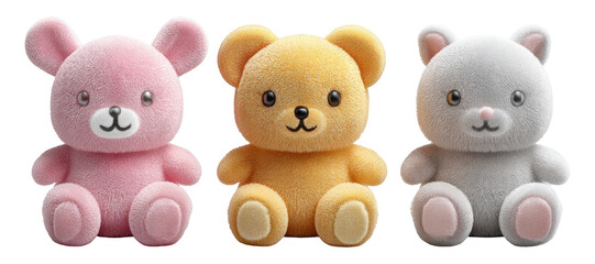 Obraz premium Adorable Plush Bear Models in Pink, Yellow, and Gray Colors for Kids