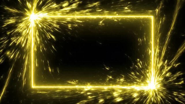 Glowing Neon Rectangle with Sparkling Lights.