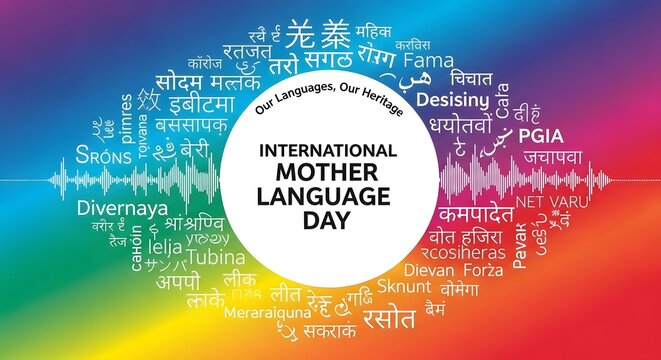 Colorful word cloud design for international mother language day with multilingual text