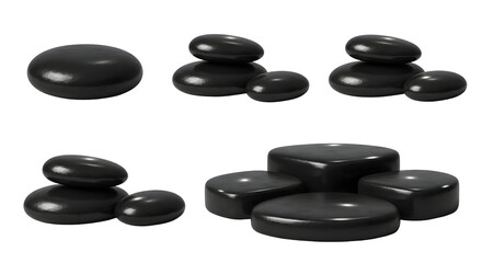 Smooth black stones in various stacks and arrangements&nbsp;transparent background png