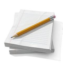 Stack of lined notebooks with yellow pencil, stationery set for education, office work, writing, and planning concepts
