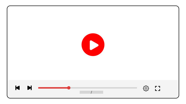 Clean video player interface on a blank screen with a red play button isolated on transparent background