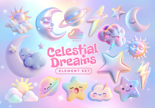 Whimsical Celestial Dream Element Set