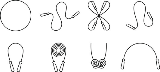Jump rope icon set showing different rope shapes knots and handle variations for fitness exercise design © pappa