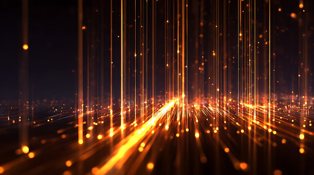 Abstract futuristic background with gold glowing linear streaks