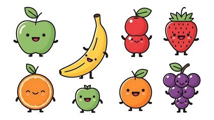 Cartoon Fruits with Smiling Faces.