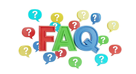 FAQ with colorful question mark speech bubbles