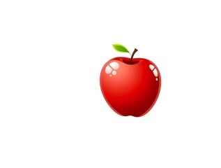A single shiny red apple with a green leaf on a white background