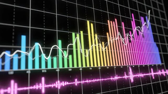 Colorful digital audio spectrum analyzer animation for visual display