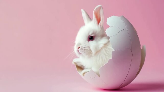 Adorable White Rabbit in Cracked Shell