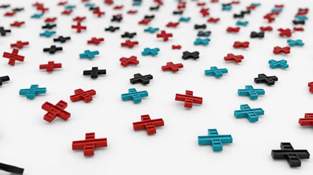 Colorful plus signs abstract array pattern on white surface background