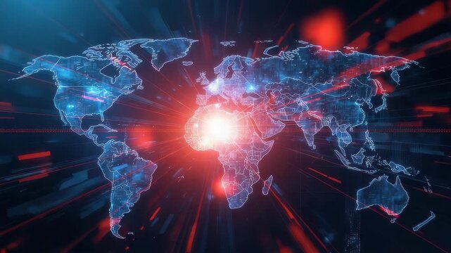 Digital world map digital map global network data visualization glowing nodes connectivity with red