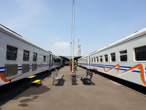 View of train at outdoor with blurred background.