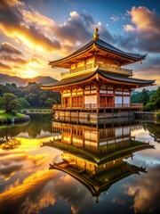 Obraz premium Golden Light Descends upon Ancient Kyoto Temple