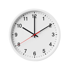 A transparent analog clock with crisp black Arabic numerals, thin black hands nearing midnight, and a red motion-blurred second hand, isolated on a transparent background. Concept of urgency and