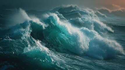 Powerful Ocean Waves Crashing at Sunrise/Sunset