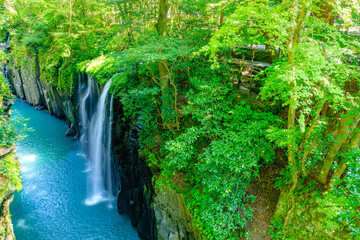 夏の高千穂峡　真名井の滝　宮崎県高千穂町　Takachiho Gorge in summer. Manai Falls. Miyazaki Pref, Takachiho Town.