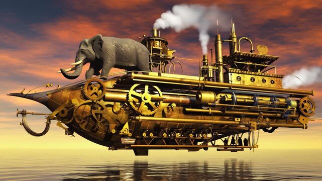 Steampunk Elephant on Floating Mechanical Platform