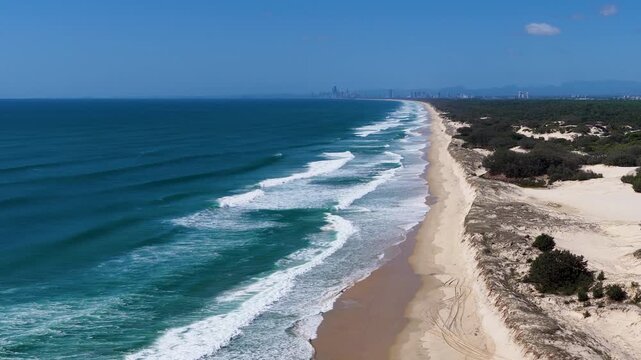 Aerial Drone View of South Stradbroke Island Coastline and Ocean Waves