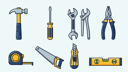 Collection of various hand tools on a light background
