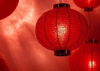Obraz premium Minimal Red Chinese Lantern Background for Lunar New Year