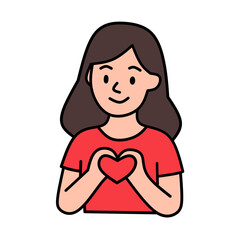Girl Making Heart Gesture with Hands Valentine Illustration
