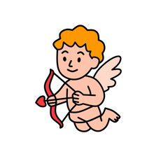 Cute Cupid Flying with Bow Valentine Illustration