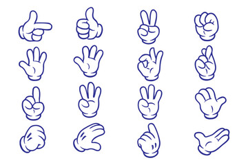 Fototapeta premium Collection of cartoon illustrations of retro four-fingered cartoon hands.