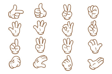 Fototapeta premium Collection of cartoon illustrations of retro four-fingered cartoon hands.