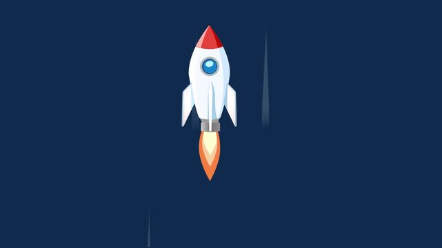 Animated rocket launcher  flight start up  in flight, flat  and  2d cartoon style  , suitable startup design for creative business ,innovation and Success concept. alpha channel only 4k
