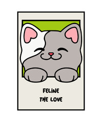 Cute Cartoon Cat Valentine Card | Adorable Kitty Illustration for Friends, Teachers, Classroom Valentines, Printable Cat Wall Art, Friendly Animal Greeting Card