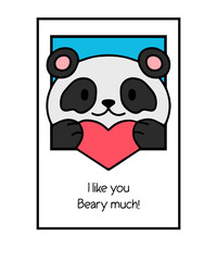 Valentine&rsquo;s Day Card Cute Panda | Cute Animal Valentine Clipart for Friends, Teachers, Classroom Valentines, Love Heart Cartoon Poster, Sticker Design