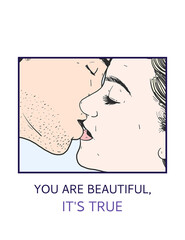 Bedroom Wall Decor Romantic Couple Art | Cartoon Cats in Love Illustration, Couple Kissing Line Art for Valentine Wall Decor, Friendship Valentine Gift, Bedroom Artwork