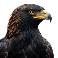 Obraz premium A powerful and majestic golden eagle is captured in a striking close-up portrait, revealing its sharp yellow eye and strong beak.