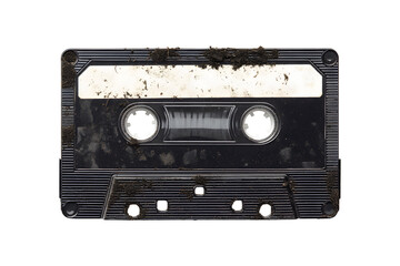 Obraz premium Dirty audio cassette tape with dust, isolated on transparent background