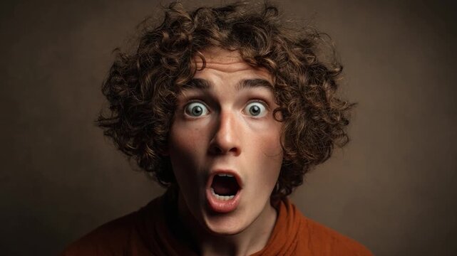 Astonished Expression: Capturing a raw display of surprise and wonder, a person's face is frozen in a moment of sheer astonishment. The expressive features speak volumes.