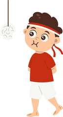 karakter anak laki dengan ikat kepala ikut lomba balapan makan kerupuk saat HUT RI