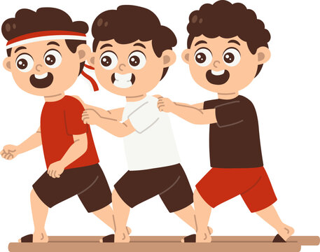 karakter anak-anak bersemangat ikut perlombaan balap bakiak 17 agustus
