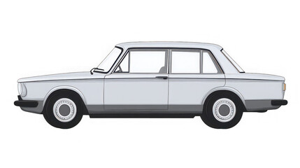 Vintage silver car with minimalist design on transparent background for graphic design use